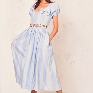 LoveShackFancy Light Blue Striped Midi Dress, Zero